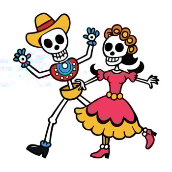 Colorful day of the dead illustration with skeleton couple dancing vector