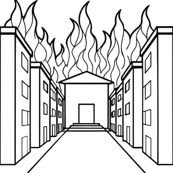 Corridor of a residential building in a flame of fire vector