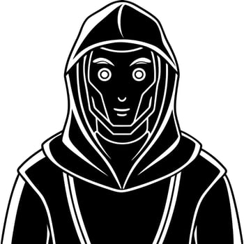 A black and white illustration of a man in a hoodie vector