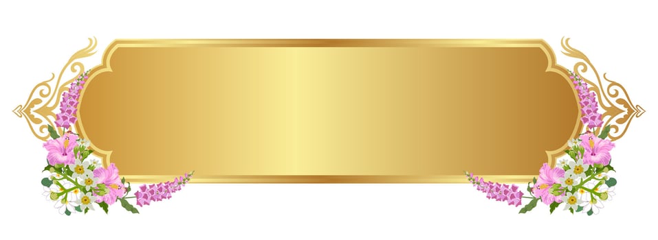 luxury gold frame Thai pattern text box Arrange a beautiful flower corner on a white background. vector