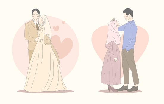 wedding muslim couple characters vector