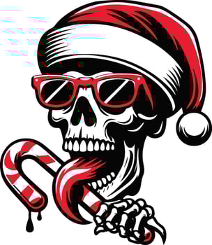Rebellious Christmas Skeleton with Santa Hat and Candy Cane Punk Holiday Stock Image vector