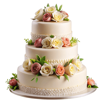 Beautiful Wedding Cake with Roses and Blossoms png