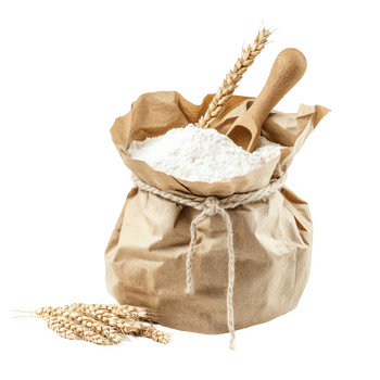 Wheat Flour in Paper Bag with Wooden Scoop png