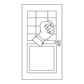 Flat Icon of Door with Hand Knocker, Knocking Hand on Door Outline Illustration vector