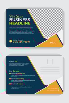Corporate style modern stylish idea business postcard EDDM template design two creative solid colorful background business postcard design for your business. Corporate business postcard design. vector