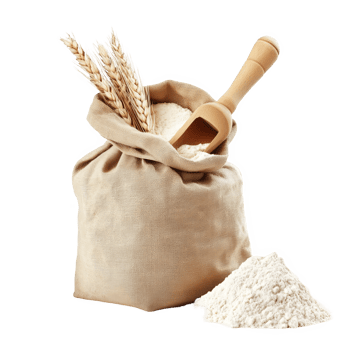 Paper Bag of Wheat Flour with Wooden Scoop png