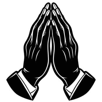 Spiritual Hand Praying Sign Silhouette Art on White Background vector