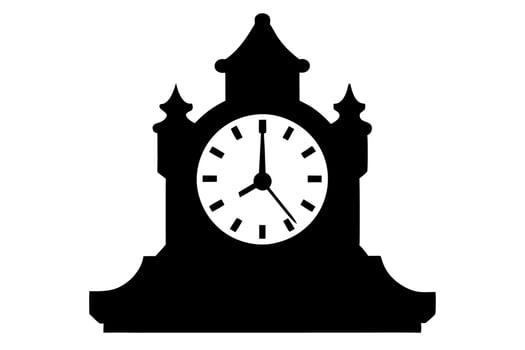 A black and white illustration of a clock tower vector