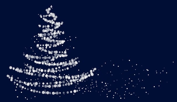 Abstract Christmas tree design made of bokeh lights forming a tree shape on a dark blue background. Concept of festive holiday season. illustration vector