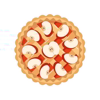 Baked apple pie with apple slices, top view. Traditional holiday food, dessert, sweet. Flat illustration vector