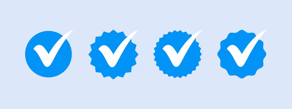 Blue verified badge. Verified badge icon tick vector