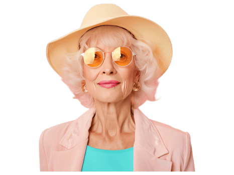 An older woman wearing a hat and sunglasses png