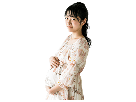 A pregnant woman in a floral dress png