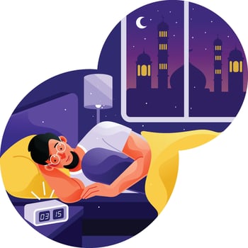 People wake up from sleep to do Suhoor or sahur vector