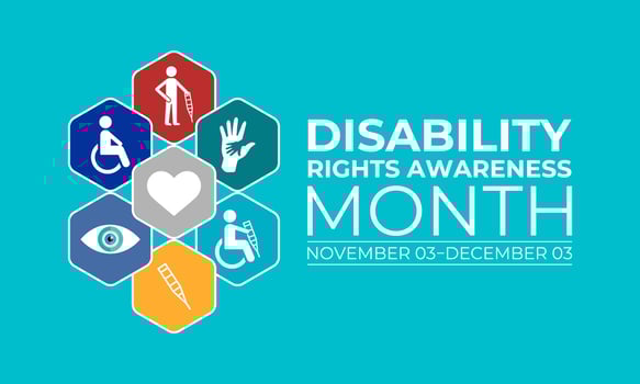 Disability rights awareness month observed each year from November. Hexagonal with circle shape. Banner poster, flyer and background design template. illustration. vector