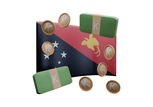 Statuesque 3D render illustration of Papua New Guinea flag and currency called Kina png