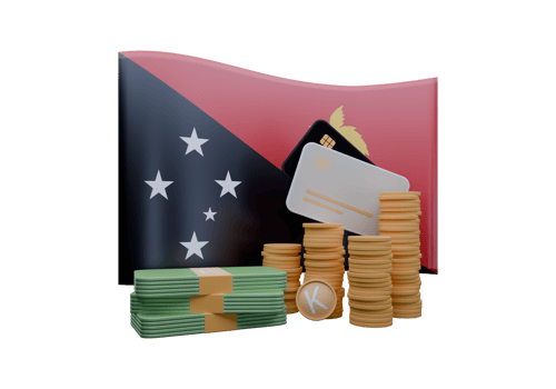 Showy 3D render illustration of Papua New Guinea flag and currency called Kina png