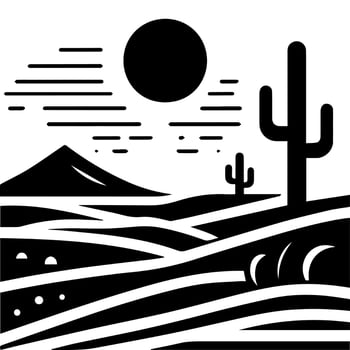 Modern Minimalist Desert Silhouette with Cactus for Apparel vector