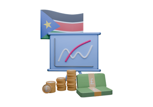 3D render illustration of South Sudan flag and currency called SS Pound png