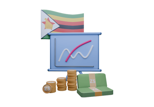 3D render illustration of Zimbabwe flag and currency called Dollar png
