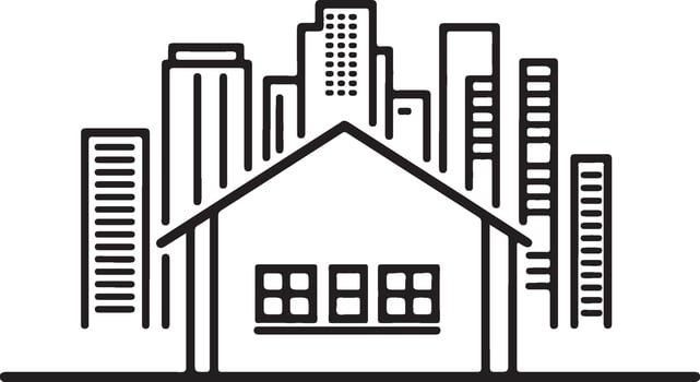 a house with a city skyline in the background vector