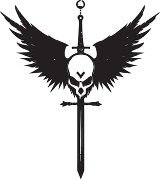 a skull with wings and a sword vector