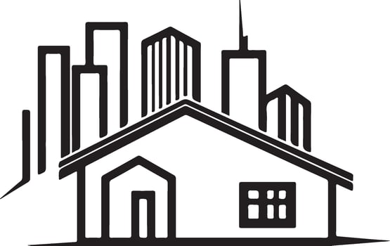 a house with a city skyline in the background vector