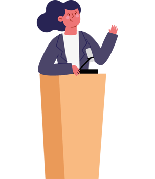 Woman giving speech at podium illustration png