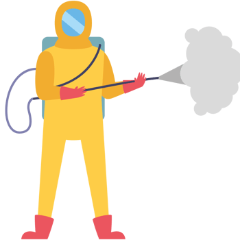 A man in a yellow suit spraying a cloud png