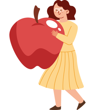 A woman holding an apple in her hand png