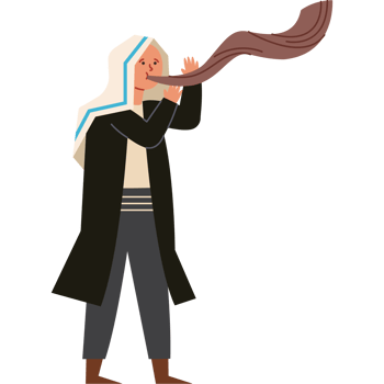 An illustration of a woman blowing a shofar png