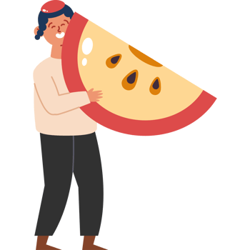 A man holding a slice of fruit png