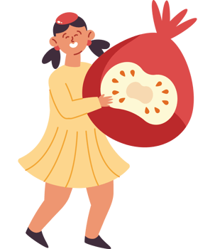 A girl carrying a large pomegranate png