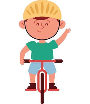 A boy riding a bike with his hand up png