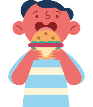 A cartoon man eating a hamburger png
