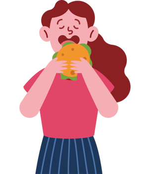 A woman eating a hamburger png