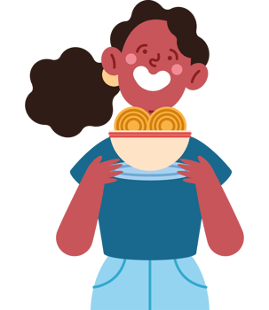 A woman holding a bowl of noodles png