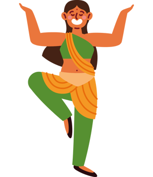 A cartoon woman in a sari doing yoga png