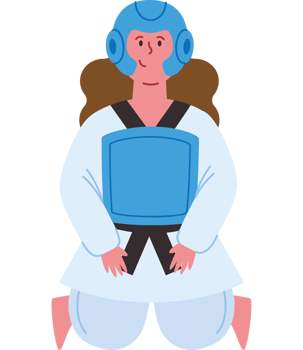 A cartoon girl in a karate outfit png