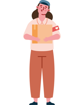 A woman holding a box with a red heart png