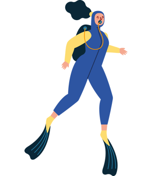 A woman in a scuba suit is running png