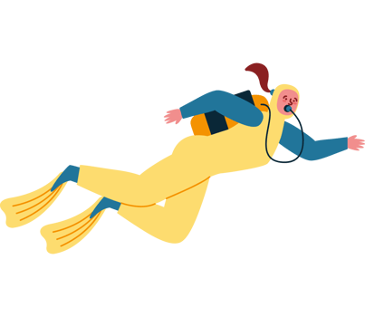A cartoon man in a diving suit png