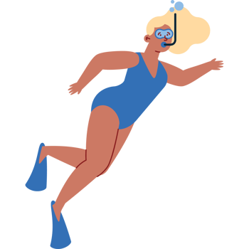 A cartoon woman in a blue swimsuit and snorkel png