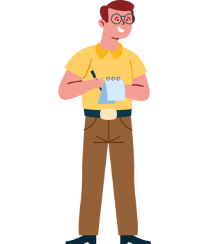 A cartoon man holding a notepad and pen png