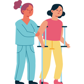 A woman with crutches and a man with a cane png