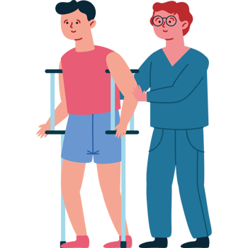 An illustration of a man with crutches and a doctor png