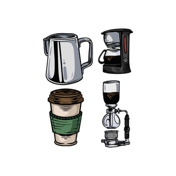 coffee tools in many color and texture vector