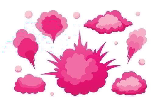 Pink smoke paint explosion powder splash set flat illustration white background vector