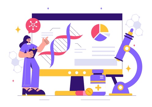 DNA Molecule Structure and Genetic Engineering Illustration in Flat Healthcare Cartoon Background vector